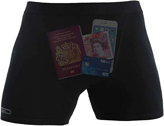 Smuggling Duds Men's Stash Boxer Brief Shorts - Pickpocket Proof Travel Secret Pocket Underwear
