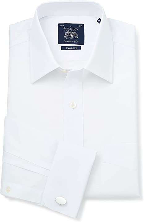 The Savile Row Company London Men's Classic Fit Cotton Poplin Long Sleeve Formal Shirt - Double Cuff