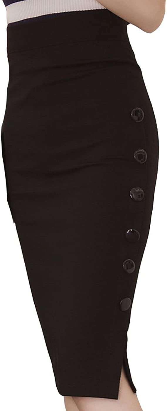 TEERFU Womens Slim Pencil Skirt Bodycon Stretch High Wiast Knee Length Elasticated Skirt