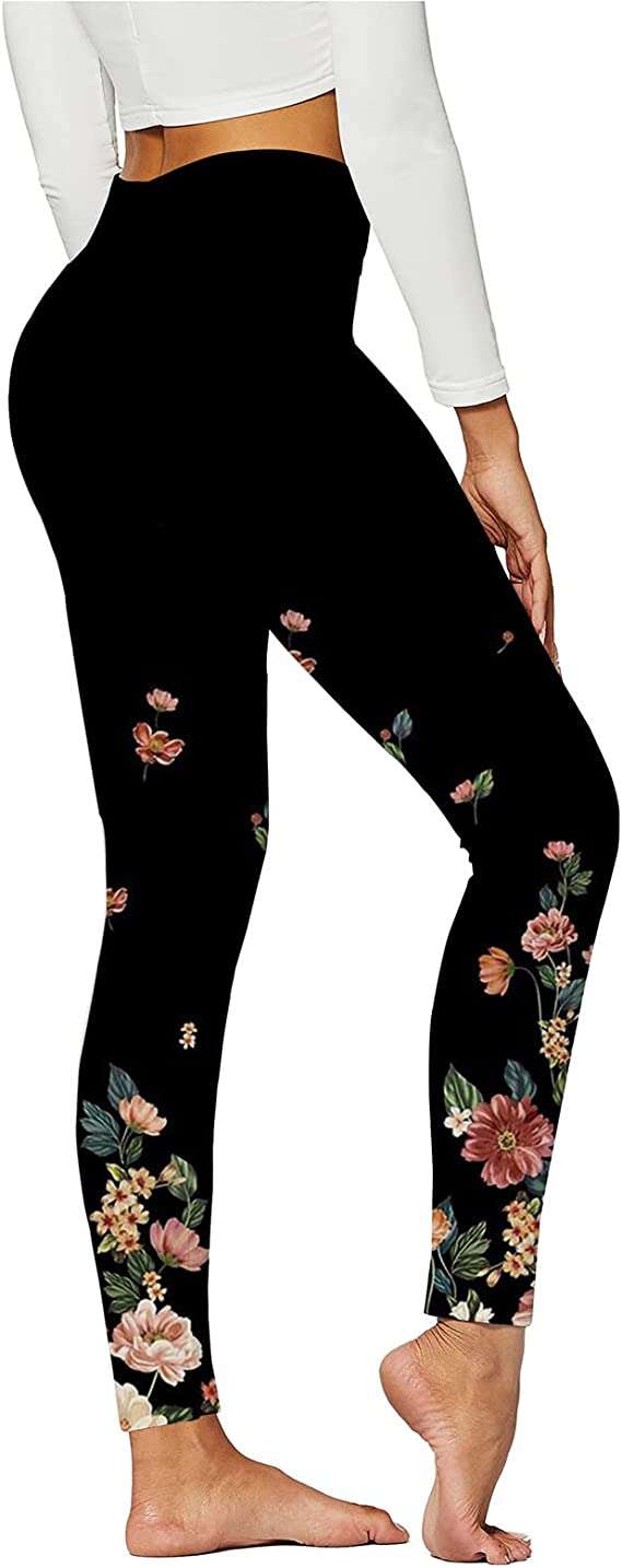 Womens Seamless High Waisted Gym Leggings Unique Design Power Stretch Yoga Pants Running Workout Leggings, Buttery Soft Funky Womens Flower Printed Hip Lifting Trousers Sale Clearance