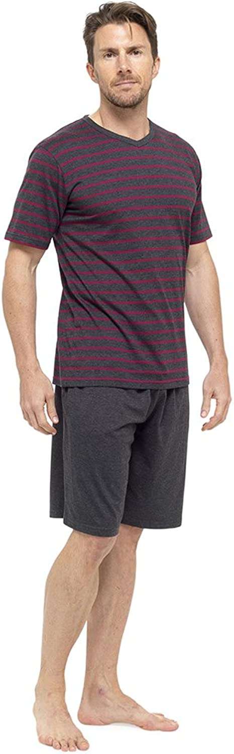 Mens/Gentlemens Nightwear/Sleepwear Striped Short Sleeve T-Shirt & Shorts Pyjama Set, Red Large