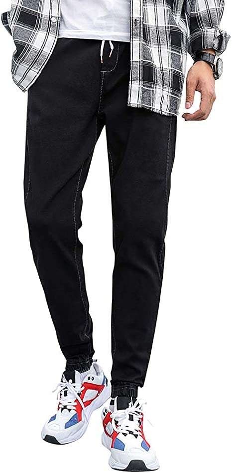STARNEAK Men's Joggers Denim Jeans Elastic Waist Casual Pull On Pants