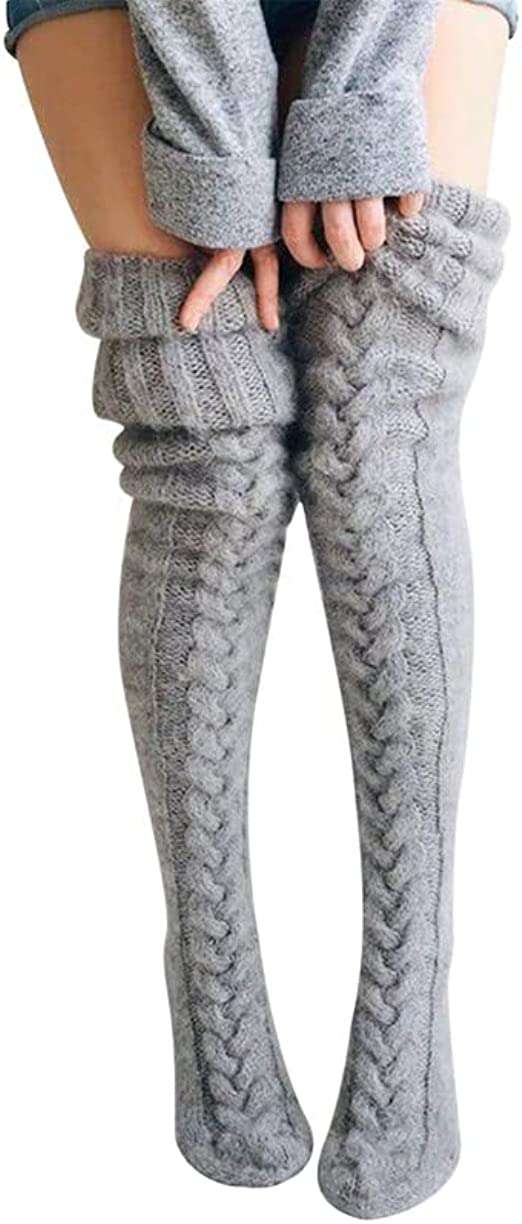 BFACCIA Over the Knee Socks Wool Knit Warm Cable Thigh High Fluffy Socks Fall Winter Fashion Boot Socks Tights Solid Color Women Girls Christmas Gift