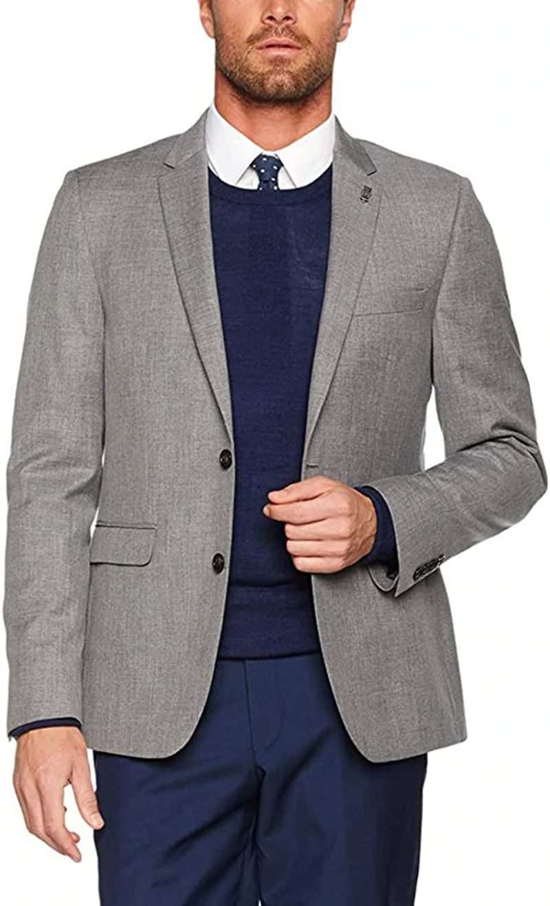 Ex Burton Men's Pale Grey Texture Slim Fit Suit Blazer Jacket