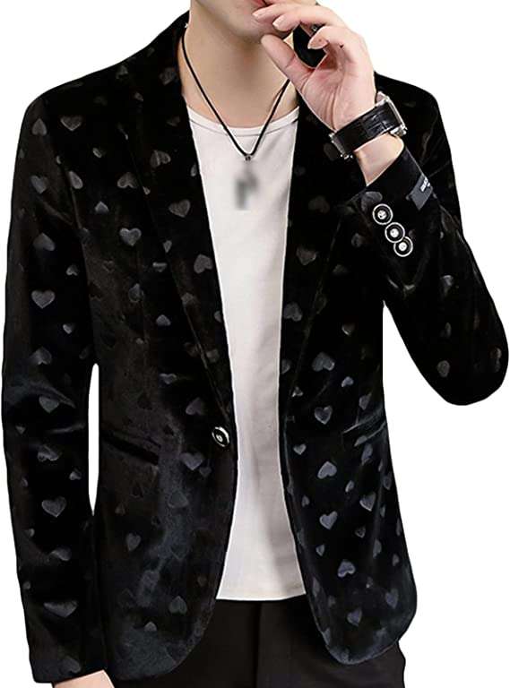 Mens Gold Velvet Suit Jacket Notched Lapel Slim Fit Blazer Jacket Floral Dress Stylish Jacquard Blazer