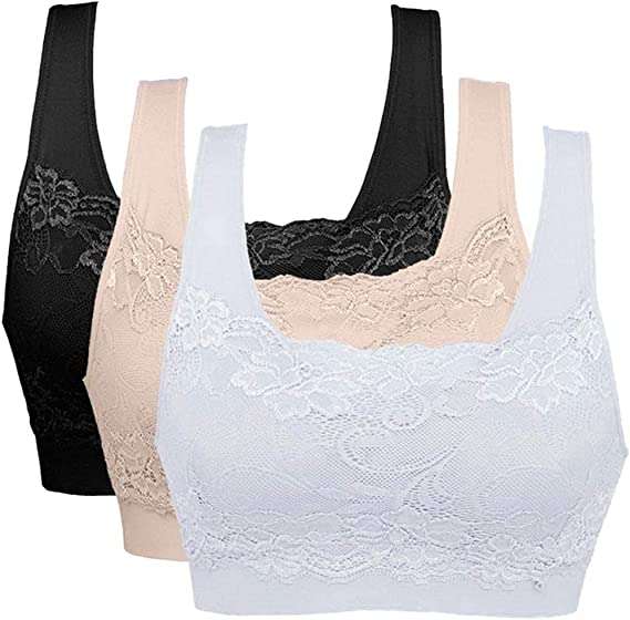 Litthing Women Sports Bra Seamless Comfortable Soft Breathable Ladies Lace Bras Removable Padded Tops Push up Underwear Packs for Yoga Fitness Exercise