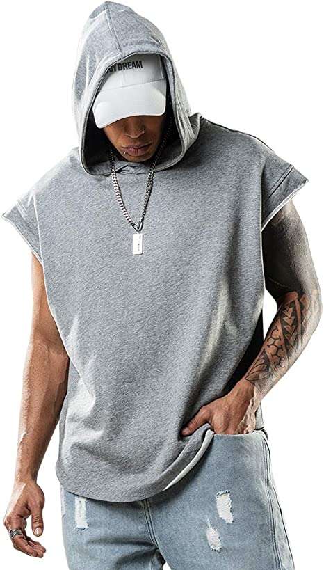 Lomon Mens Vest Tank Tops Hooded Gym Shirt Sleeveless Plain Color Running Athletic Sports Muscle Bodybuilding Tshirts…