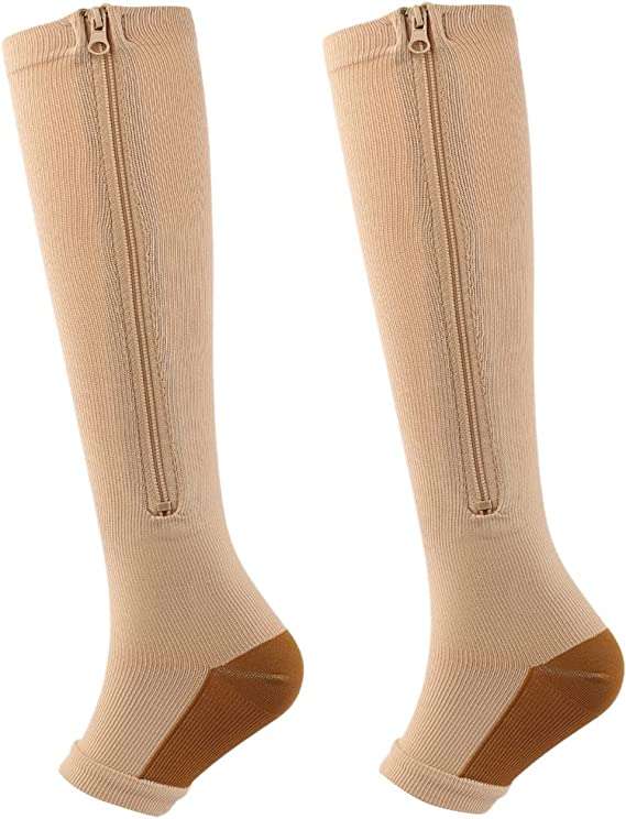 Zipper Compression Socks-2Pairs Calf Knee High Open Toe Compression Stocking Compression Stockings For Women 20-30 Mmhg Compression Socks For Women 20-30 Mmhg Knee High