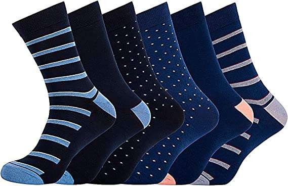 segnalibro Men's Socks Cotton Rich Comfortable Classic Patterned Dress Socks Size 6-11 6 Pack