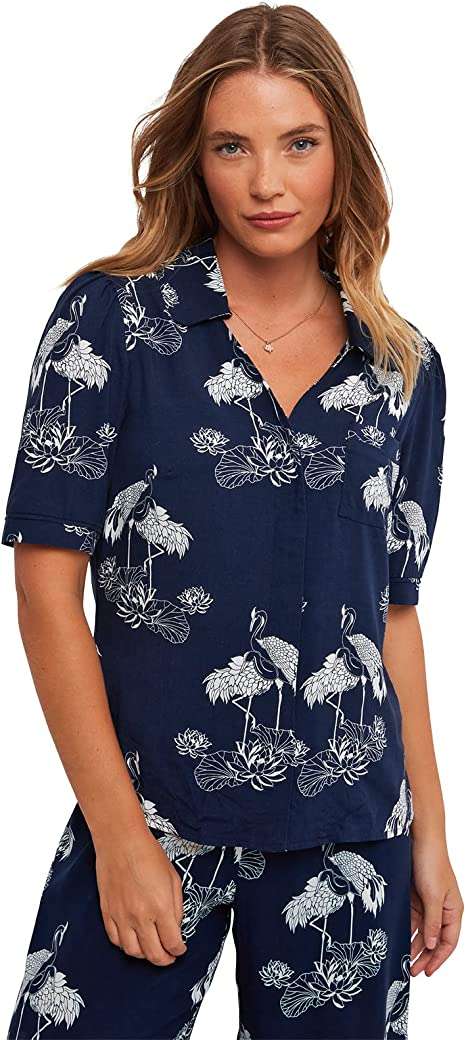 Joe Browns Women's Mix and Match Crane Print Short Sleeve Pyjama Top Pajama