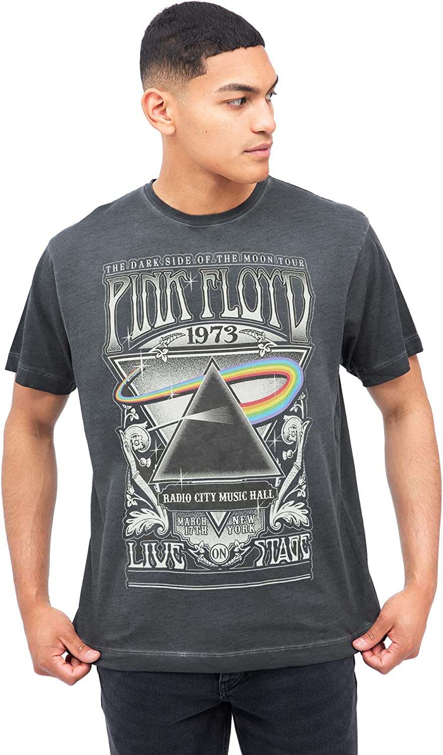Cotton Soul Pink Floyd Carnegie Poster Mens Vintage Wash T Shirt Vintage Black