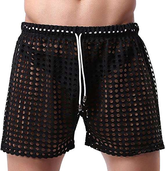 sandbank Mens Sexy Mesh Hollow Openwork Drawstring Lounger Underwear Boxers Shorts Trunks