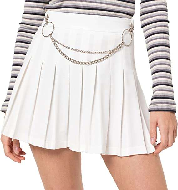 FeMereina Girls Women High Waisted Pleated Skirt A-line Mini Skirt Skater Tennis School Uniform Skirts with Chain Plus Size