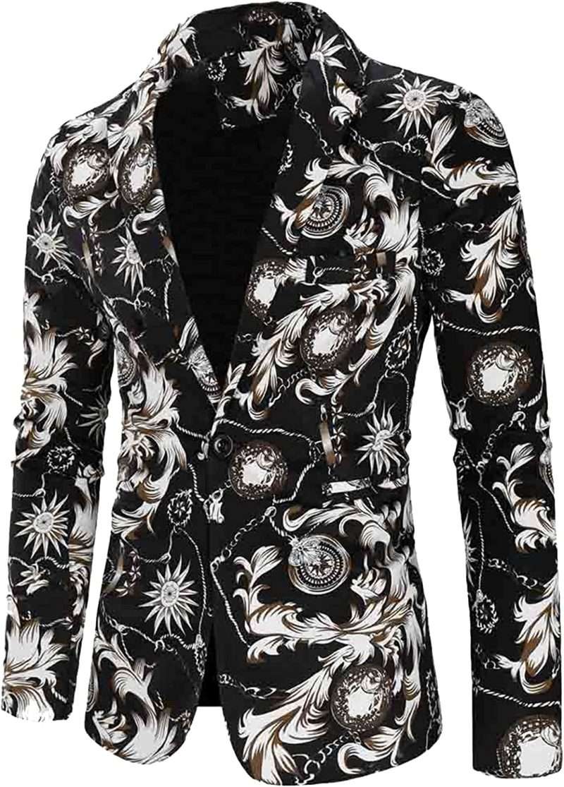 Male Suit Blazer Printed Men Slim Jacket Vintage Formal Wedding Dress Stage Costumes for Singers