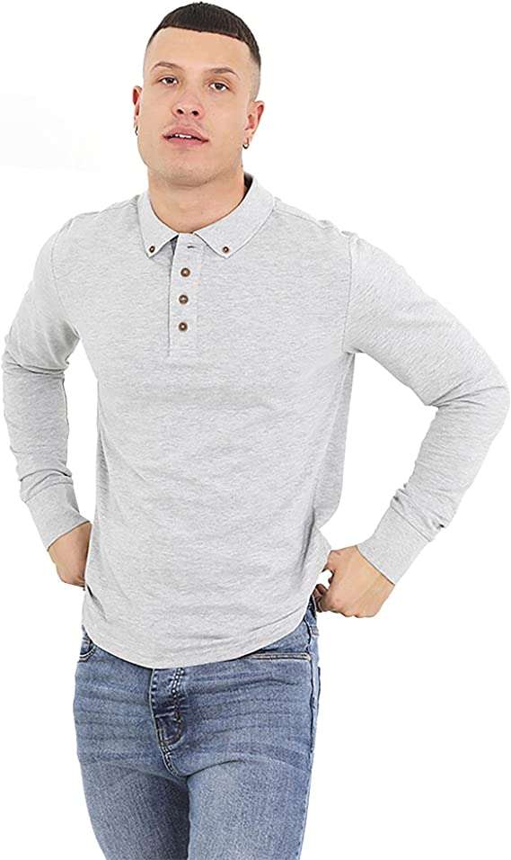 BRAVE SOUL Mens Polo T-Shirt Lincoln' Pique Long Sleeved