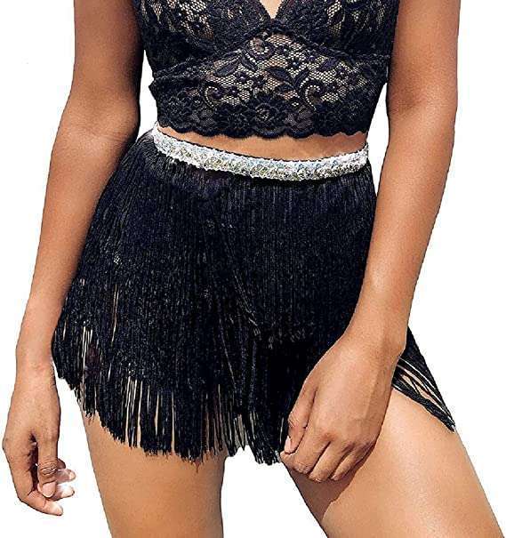 Tassel Belly Dance Short Hip Scarf Sequins Costume Party Rave Skirts Fringe Hip Skirt for Women and Girls