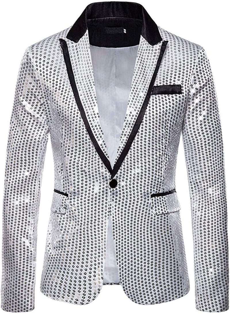 VESNIBA Funky Blazer Men Sequin Suit Jackets Slim Fit Blazer Jacket One Button Peaked Lapel Party Festival Tuxedo