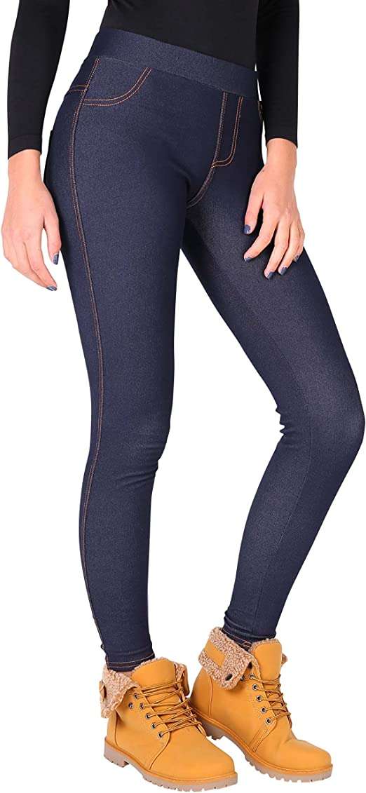 KRISP® Fleece Lined Leggings Denim Look Women Thermal Jeggings Autumn Winter High Rise Tights